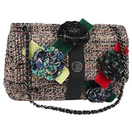 CHANEL Borsa a Catena Matelassé Camelia Tweed Multicolore Argento CC Auth 138988SM Argento Multicolore