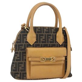 FENDI Zucca Canvas Handtasche 2in1 Schwarz Braun Auth 159305A Braun Schwarz