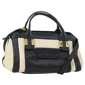 Chloé Bolsa de mão Chloe Alice em couro 2 vias branco ouro Auth 162157A Branco Dourado