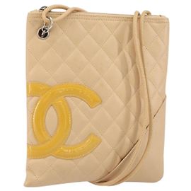 CHANEL Borsa a Spalla Matelassé Linea Cambon Pelle Beige Argento CC Auth 163611A Argento Beige