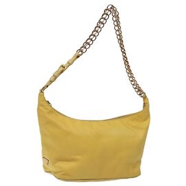 PRADA Bolsa de Ombro com Corrente Nylon Amarelo Ouro Auth 117900A Dourado Amarelo