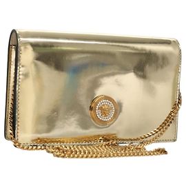 Borsa a Spalla con Catena VERSACE in Pelle Verniciata Oro Auth BA1306M D'oro
