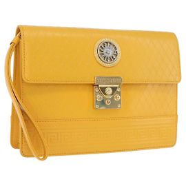 Gianni Versace Clutch Bag Leather Yellow Gold Auth ka3310 Golden Yellow