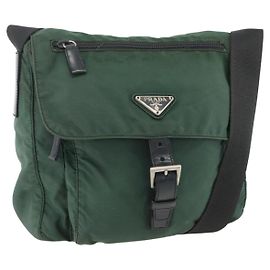 Bolsa de Ombro PRADA Nylon Verde Prata Auth ARZ561 Prata Verde