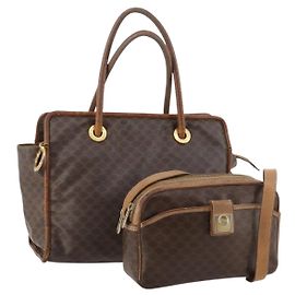 Céline Bolsa de Ombro em Lona Macadam CELINE em Couro PVC 2 Peças Marrom Auth bs33753 Marrom