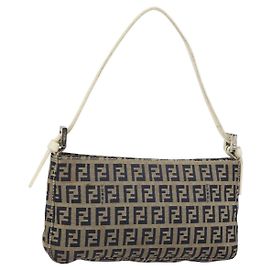FENDI Zucchino Canvas Accessory Pouch Navy Silver Auth 146283A Silvery Navy blue