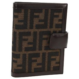 FENDI Zucca Canvas Planner Black Brown Auth sw1689V Brown Black