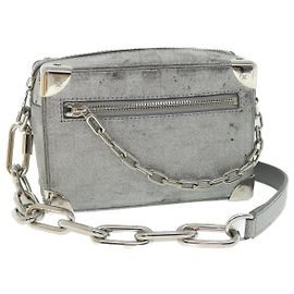 LOUIS VUITTON Mini Borsa Trunk Morbida Glitter Damier Argento M59726 LV Auth 51371V Argento