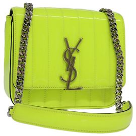 SAINT LAURENT Bolsa Vicky Small Chain Esmalte Amarelo Prata 538439 Auth 101382SAM Prata Amarelo