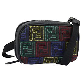 FENDI Zucca Canvas Shoulder Bag Multicolor Black Auth 112594SAM Black Multiple colors