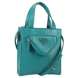 PRADA Handtasche Leder 2-in-1 Grün Silber Auth 135405SAM Silber Grün