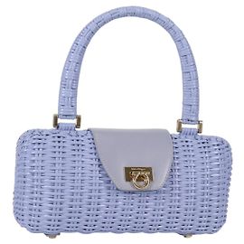 Bolsa de mão Gancini de rattan roxa e dourada Auth 141146SAV da Salvatore Ferragamo Dourado Roxo