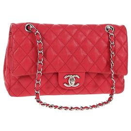Bolsa de ombro com corrente CHANEL em pele caviar vermelha com CC prateado Auth 139978SM Prata Vermelho