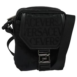 Borsa a Spalla VERSACE in Tela Nera Argento Autentica 123022A Nero Argento