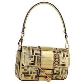 Borsa a spalla mini secchiello in pelle FENDI FENDACE oro Auth ARZ750SM D'oro