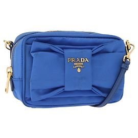 Borsa a Spalla PRADA Nylon Blu Oro Auth 150608A Blu D'oro