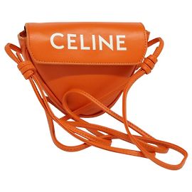 Céline Bolso de Hombro Triangular de Cuero Naranja Auth MY058M Naranja