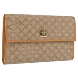 Céline Cartera larga de lona Macadam CELINE PVC beige dorado Auth 164073V Beige Dorado