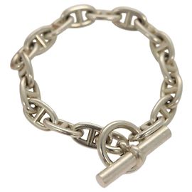 Hermès HERMES Chene Dunkle MM Bracelet Ag925 17 Links Silver Auth 135953SM Silvery