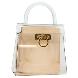 Bolsa de mão Salvatore Ferragamo em plástico transparente dourado Auth 138346SAV Dourado Outro