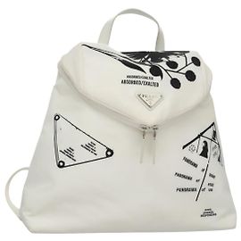 PRADA Backpack Nylon White Silver Auth 105813SAV Silvery White