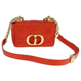 Bolsa de ombro em couro Caro Micro Chain Canage Christian Dior Laranja Auth 108920SAM Laranja