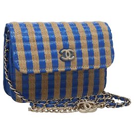 Borsa a Spalla con Catena CHANEL Raffia Blu CC Auth 115347SAM Blu