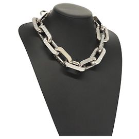 COLAR LOUIS VUITTON LV Edge GM em metal tom prata MP3000 Auth 116084SAM Outro