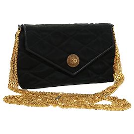 CHANEL Matelasse Chain stone Shoulder Bag Black CC Auth 32695SAV Black