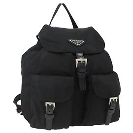 PRADA Backpack Nylon Black Silver Auth 173833 Black Silvery