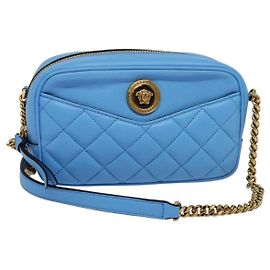 Borsa a spalla trapuntata in pelle VERSACE blu oro Auth 120479A Blu D'oro