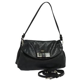 Chloé Bolsa de Mão de Couro Chloe Elsie 2 em 1 Preta Auth BA866A Preto