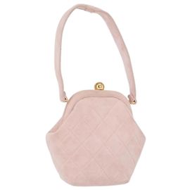 CHANEL Borsa Matelassé in Suede Rosa Oro CC Auth 154898A Rosa D'oro