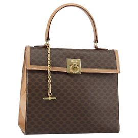 Céline Sac à main en toile Macadam CELINE en cuir PVC marron doré Auth mr1708A Marron Doré