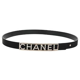 Cinto CHANEL de couro 35,8"" preto CC Auth 144605SAM Preto