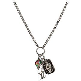 LOUIS VUITTON Shell Necklace metal Silver M01495 LV Auth 136561SAM Silvery