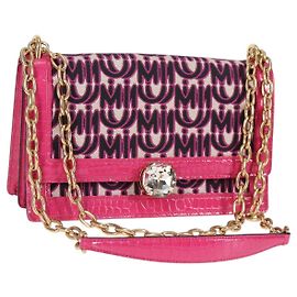Bolsa de Ombro Miu Miu em Lona e Couro 2 em 1 Rosa Dourado Auth 120964SAM Rosa Dourado