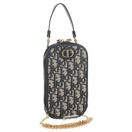 Borsa a catena Montaigne in tela Trotter Christian Dior blu navy oro Auth 146071SAM D'oro Blu navy