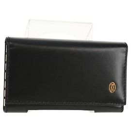 CARTIER Must Line Key Case Leather Black Gold Auth am9783V Black Golden