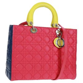 Christian Dior Borsa Lady Dior Canage in pelle 2 in 1 rosa argento Auth 161705SAM Argento Rosa