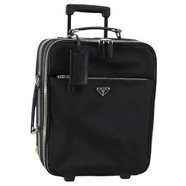 PRADA Carry Case Nylon Leather Black Silver Auth SW1789 Black Silvery