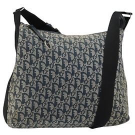 Borsa a Spalla in Tela Trotter Christian Dior Navy Argento Auth 147086 Argento Blu navy