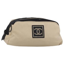 Borsa sportiva CHANEL in nylon beige e nero CC Auth BA8411 Nero Beige