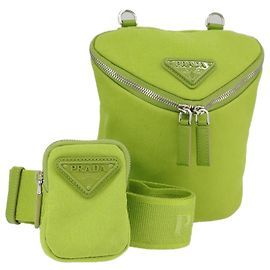 Borsa a Spalla PRADA in Tela Argento Verde Auth 102538SAV Argento Verde
