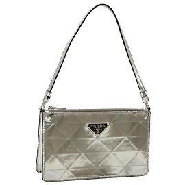 PRADA Accessoire Tasche Metallic Leder Silber Auth 101052SAM Silber