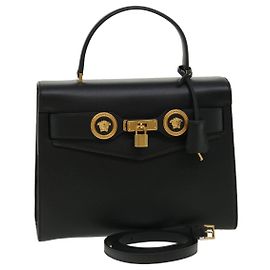 Bolsa de mão VERSACE em couro 2 em 1 preta DBFG311 Auth 31495V Preto