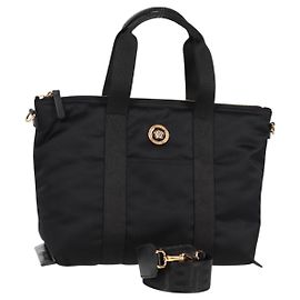 Borsa a Mano VERSACE Nylon 2way Nera Oro Auth 118812V Nero D'oro