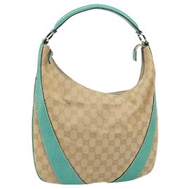 Borsa a Spalla GG Canvas Gucci Beige Argento 124357 Auth 160861V Argento Beige