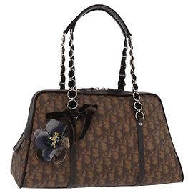 Christian Dior romantische Trotter-Canvas-Handtasche PVC braun silber authentisch 160136V Braun Silber