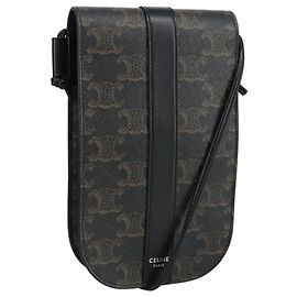 Céline CELINE Triomphe Pochette Mobile PVC Nero Argento Auth 98603M Nero Argento
